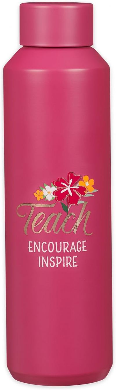 Teach Encourage Inspire Fuchsia Pink Stainless Steel Water Bottle