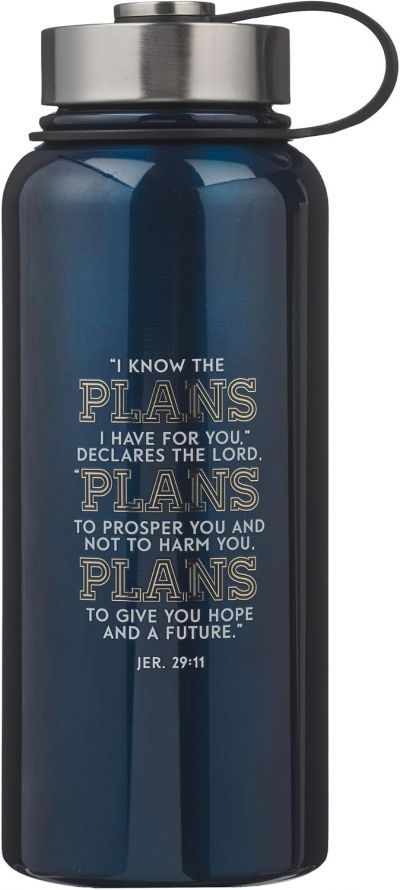 The Plans Navy Blue Stainless Steel Water Bottle  Jeremiah 29 11
