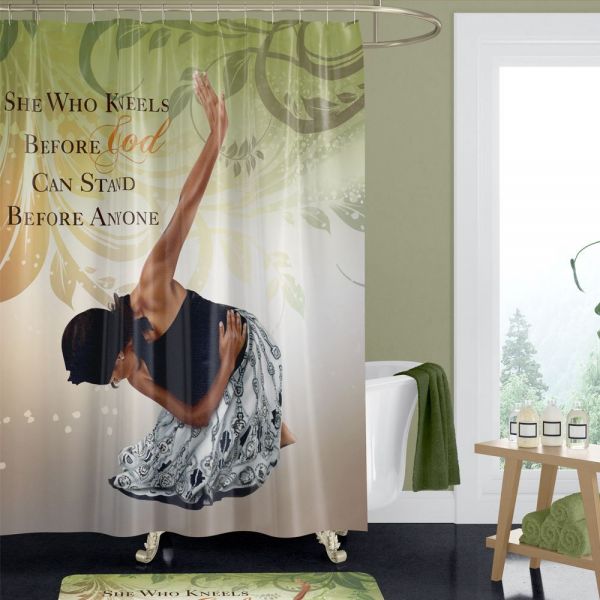 She Who Kneels Black Art Shower Curtain