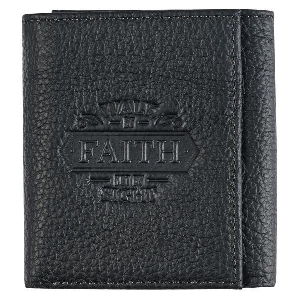 Walk By Faith Not By Sight Mens Black Genuine Leather Wallet